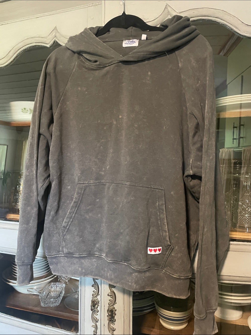 Women's Washed Charcoal Crewneck Hoodie Sweater